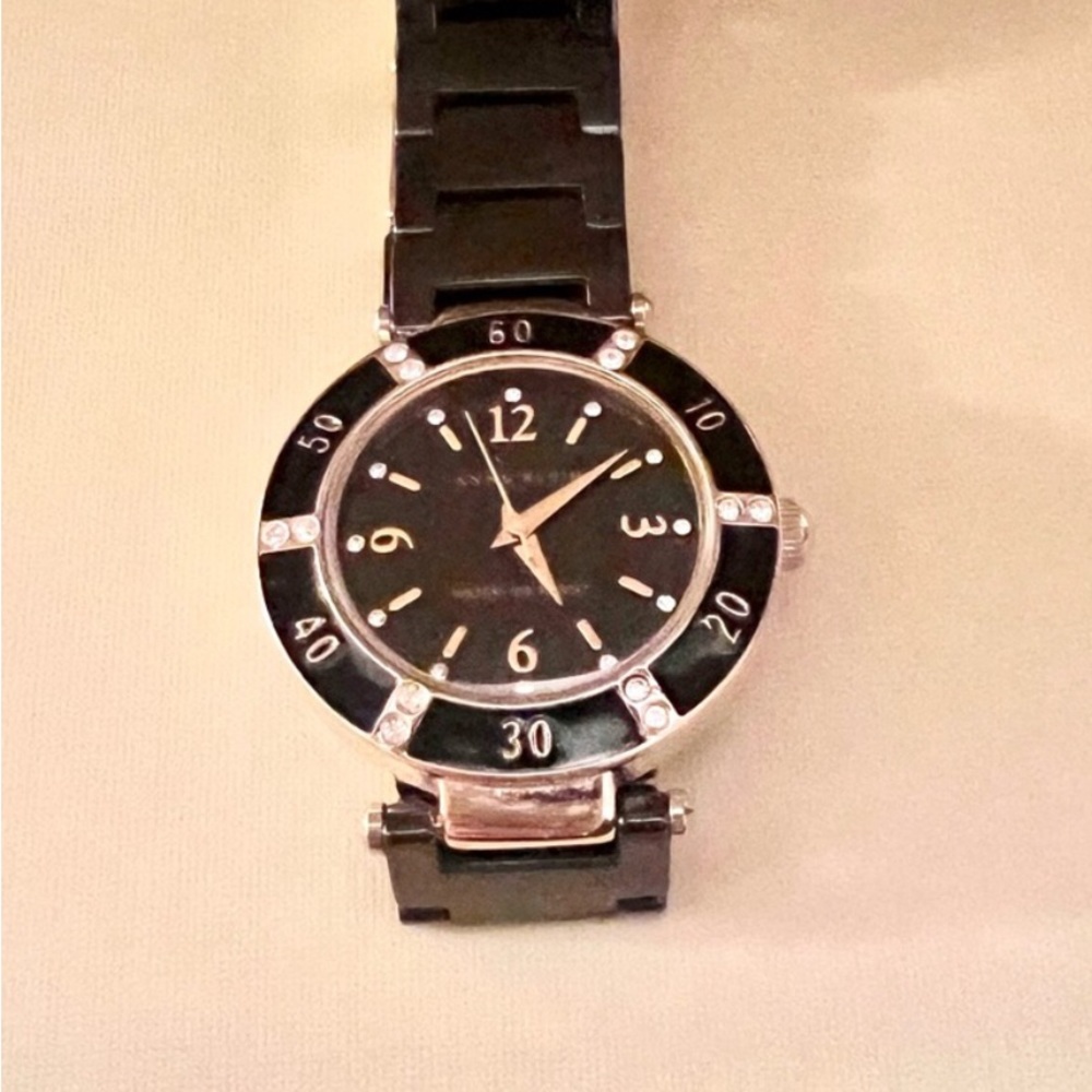 Anne Klein Womens Black and Gold Watch